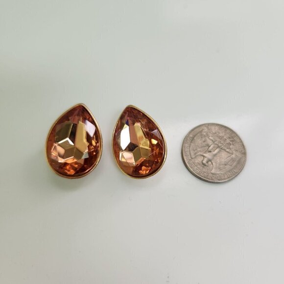 Vintage Carolee Goldtone Teardrop Faux Morganite Clip Earrings - Picture 3 of 4